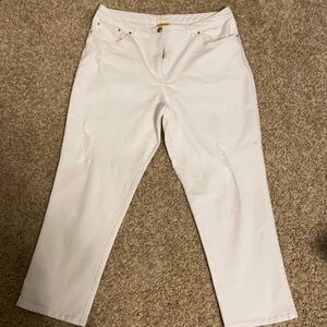 Ruby Rd. Size 16, slightly distressed White Ankle Jeans EUC